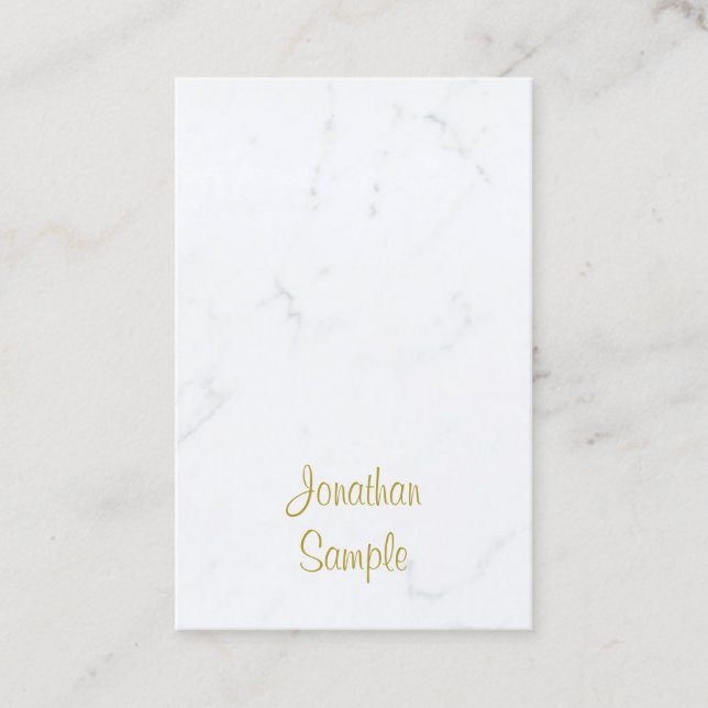 Elegantes White Marble Gold Script Luxus Template Visitenkarte (Vorderseite)