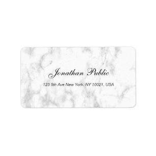 Elegantes White Marble Script Luxury Beruflich Adressaufkleber