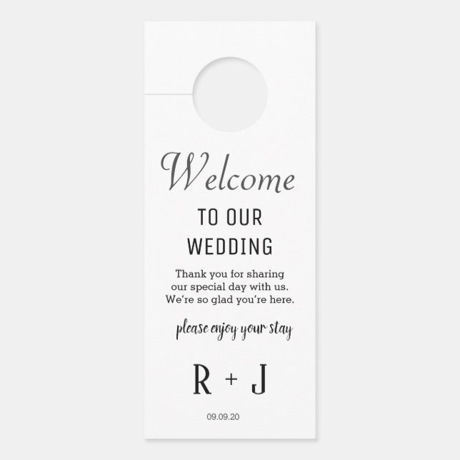 Elegantes White Monogram Wedding Hotel Initial Türanhänger (Vorderseite)