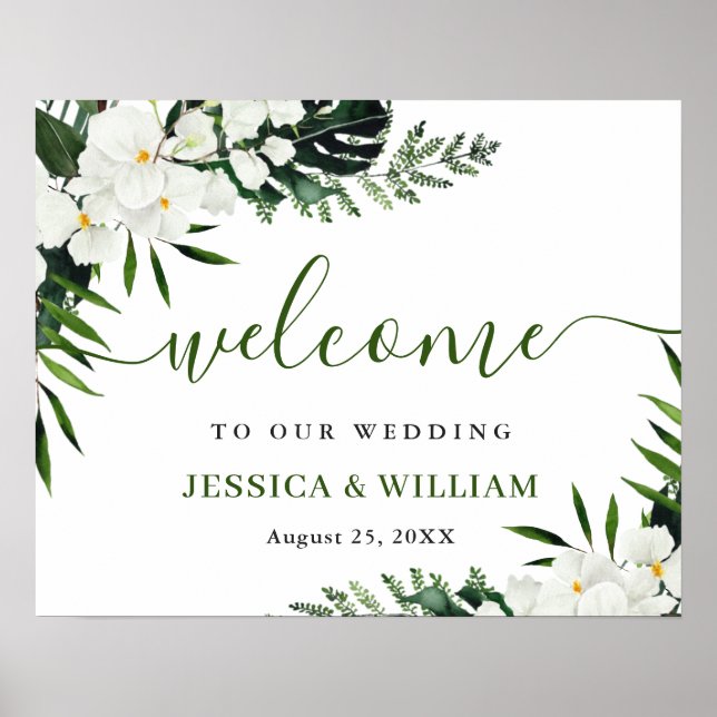 Elegantes White Orchid Bohemisch Wedding Willkomme Poster (Vorne)