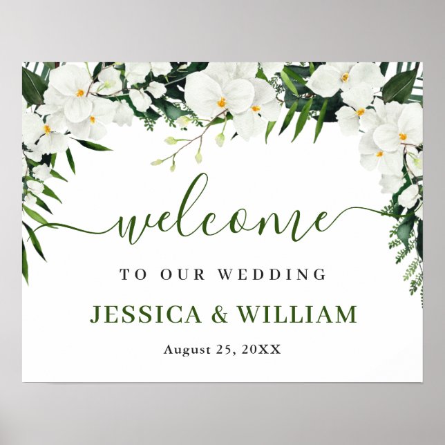 Elegantes White Orchid Bohemisch Wedding Willkomme Poster (Vorne)