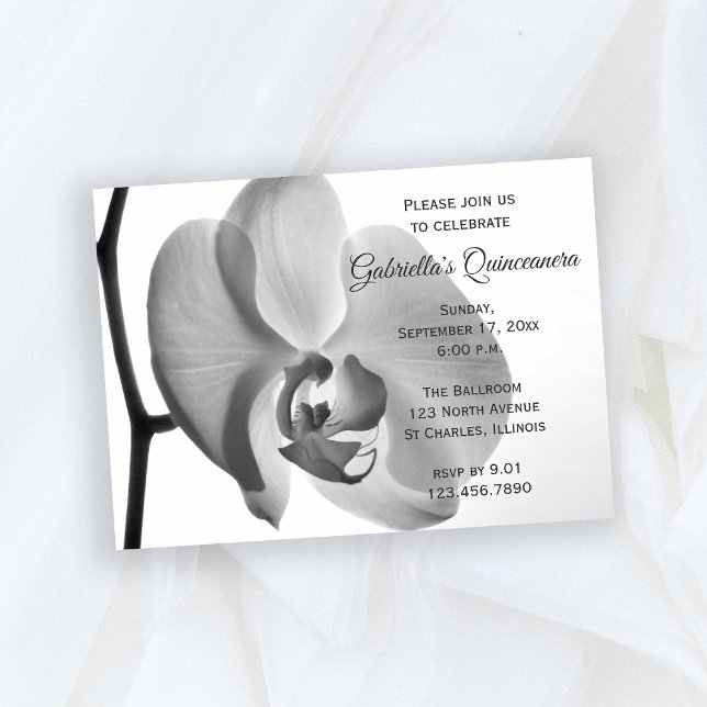 Elegantes White Orchid Quinceanera Party Einladung (Von Creator hochgeladen)