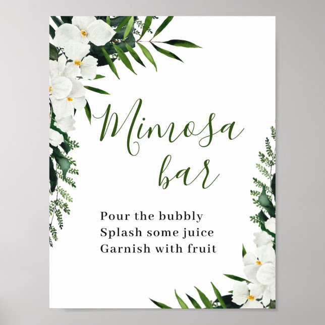 Elegantes White Orchids Bohemisch Mimosa Bar Sign Poster (Vorne)