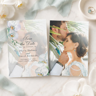 Elegantes White Orhids Foto Hochzeit speichern Sie Save The Date