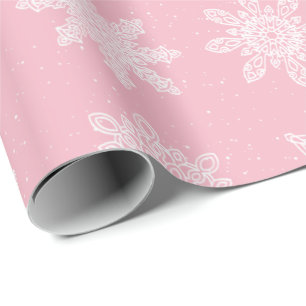 Elegantes White & Pink Snowflake Weihnachtsmuster Geschenkpapier