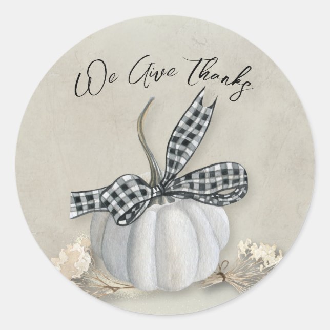 Elegantes White Pumpkin Fall Erntedank Siegel Runder Aufkleber (Vorderseite)