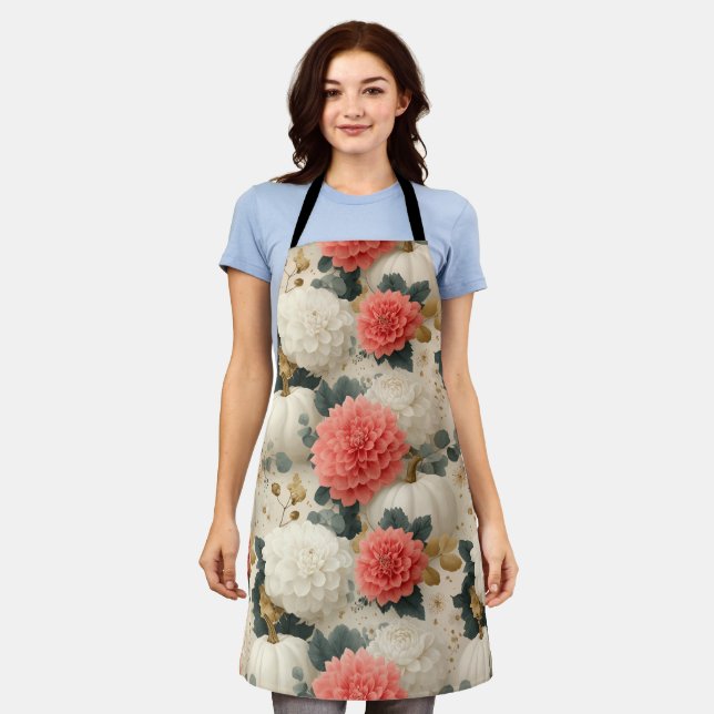 Elegantes White Pumpkin und Dahlia Fall Design Schürze (Getragen)