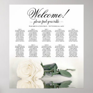 Elegantes White Rose 10 Tabelle Hochzeitsdiagramm Poster