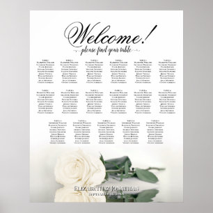 Elegantes White Rose 17 Tabelle Hochzeitstabelle Poster