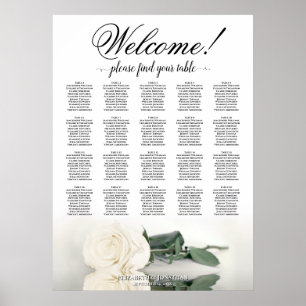 Elegantes White Rose 20 Table Wedding Seating Char Poster