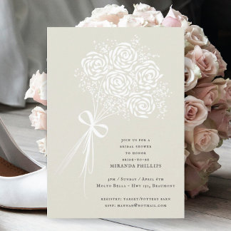 Elegantes White Rose Bouquet Brautparty Einladung