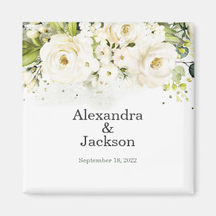 Elegantes White Rose & Gold Modernes Hochzeitsmaga Magnet
