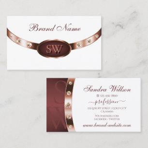 Elegantes White Rose Gold und Burgund mit Monogram Visitenkarte