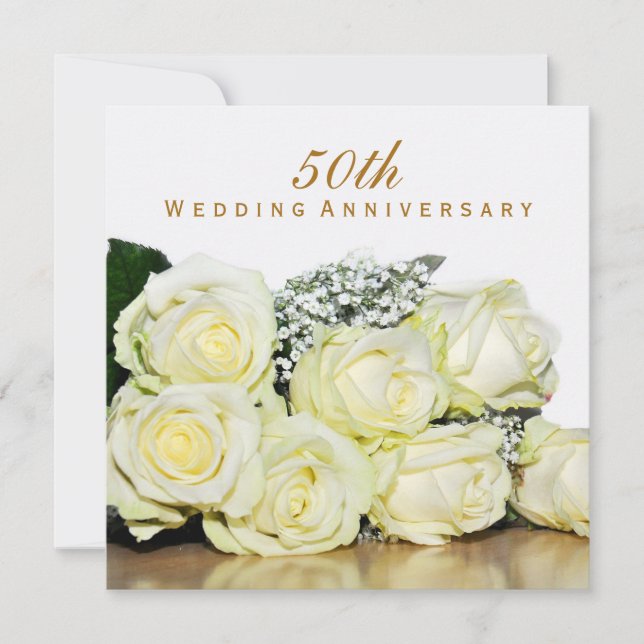 Elegantes White Roses 50 Jahre Party zum Hochzeits Einladung (Vorderseite)