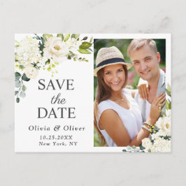 Elegantes White Roses FOTO Hochzeit speichern Sie  Postkarte