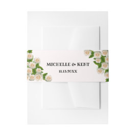 Elegantes White Roses Pink Einladung Bauchband Einladungsbanderole