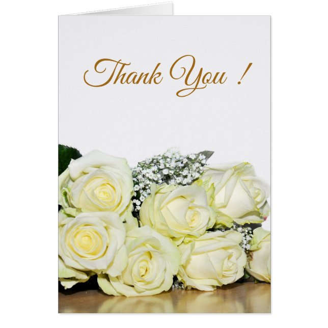 Elegantes White Roses Wedding Foto Danke Karte (Vorne)