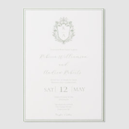 Elegantes White & Sage Green Wappen Monogram Weddi
