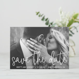 Elegantes White Script Einfaches Foto Moderne Hoch Save The Date