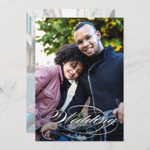 Elegantes White Script Foto Hochzeit Save The Date