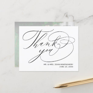 Elegantes White Script Foto Hochzeit Vielen Dank Postkarte