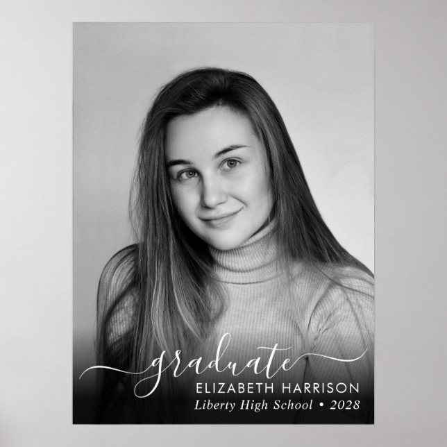 Elegantes White Script Foto Overlay Graduate Poste Poster (Vorne)