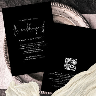 Elegantes White Script QR Code Black Wedding Einladung