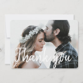 Elegantes White Script Schriftart Foto Dankeskarte