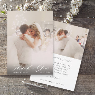 Elegantes White Script Wedding 2 Foto Dankeskarte