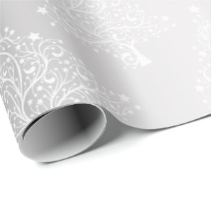 Elegantes White & Silver Weihnachtsbaummuster Geschenkpapier