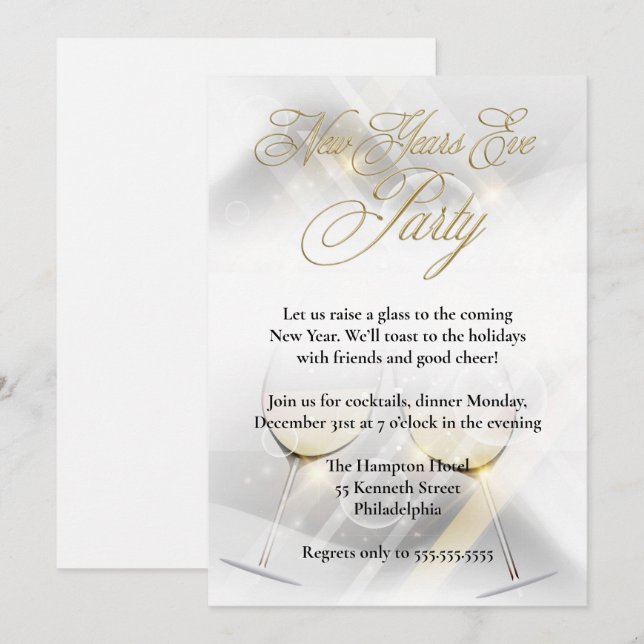 Elegantes White Silvester Party Einladung (Vorne/Hinten)
