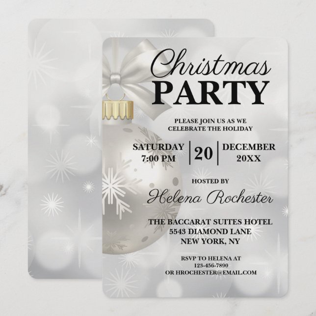 Elegantes White Sparkle Weihnachts-Party Einladung (Vorne/Hinten)