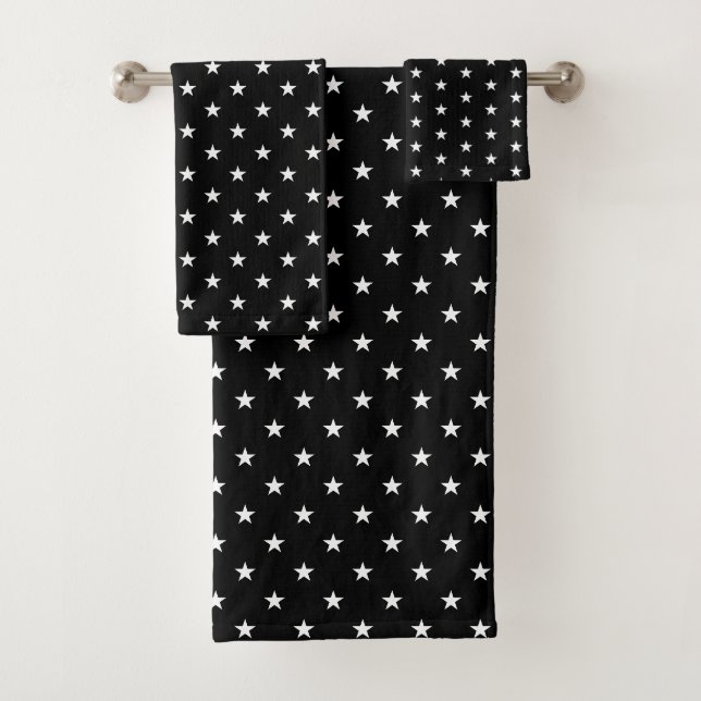 Elegantes White Star Muster auf schwarz Badhandtuch Set (Insitu)