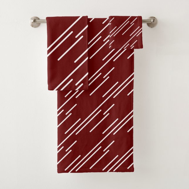 Elegantes White Stripes Muster Burgundy Red Badhandtuch Set (Insitu)