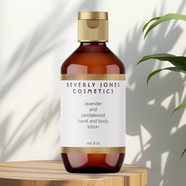 Elegantes White W Gold Border Cosmetics Label (Von Creator hochgeladen)