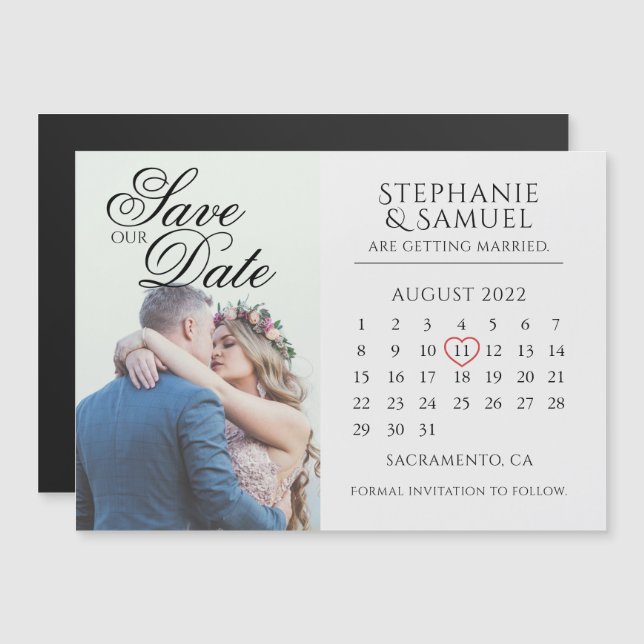 Elegantes White Wedding Calendar Foto Save the Dat Magneteinladung (Vorne/Hinten)