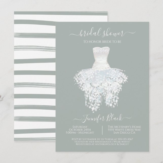 Elegantes White Wedding Dress Brautparty Invitati Einladung (Vorne/Hinten)