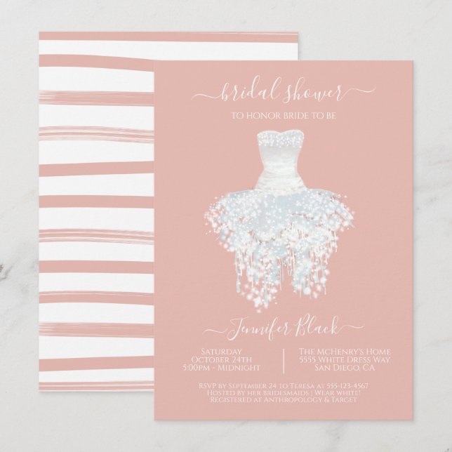 Elegantes White Wedding Dress Brautparty Invitati Einladung (Vorne/Hinten)