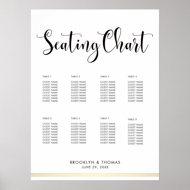 Elegantes White Wedding Seating Chart 18x24 Poster (Vorne)