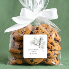 Elegantes White Winter Pine Brautparty Quadratischer Aufkleber