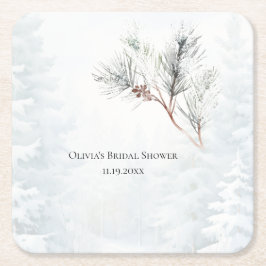 Elegantes White Winter Pine Brautparty Rechteckiger Pappuntersetzer