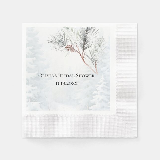 Elegantes White Winter Pine Brautparty Serviette (Vorderseite)