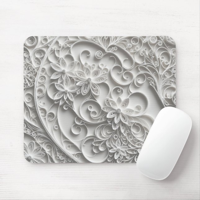 Elegantes Whitepaper Quilldesign Mousepad (Mit Mouse)