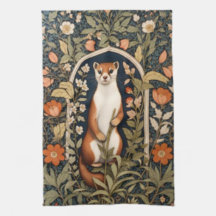 Elegantes Wiesel William Morris Inspiriertes Flora Geschirrtuch