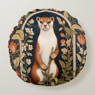 Elegantes Wiesel William Morris Inspiriertes Flora Rundes Kissen