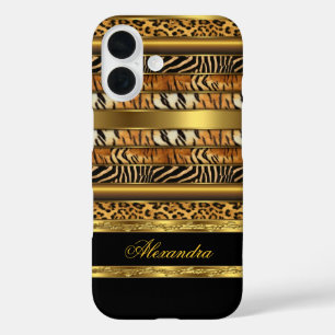 Elegantes Wild Mixed Animal Black and Gold iPhone 16 Hülle