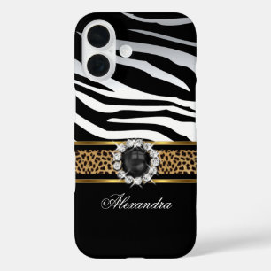 Elegantes Wild-Zebrastreifen-Leopard-Schwarz-Gold- iPhone 16 Hülle