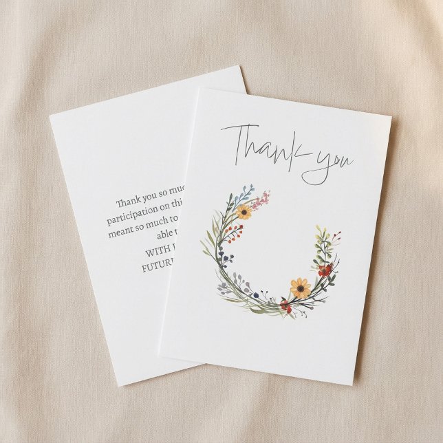 Elegantes Wildblume Blumenkranz Brautparty Dankeskarte (Elegant wildflower floral wreath bridal shower thank you card.)