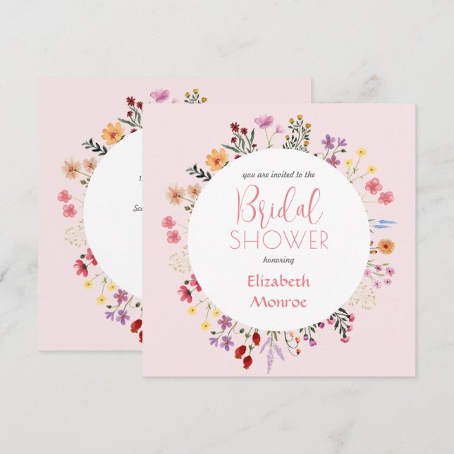 Elegantes Wildblume Blumenrosa Brautparty Einladung (Vorne/Hinten)