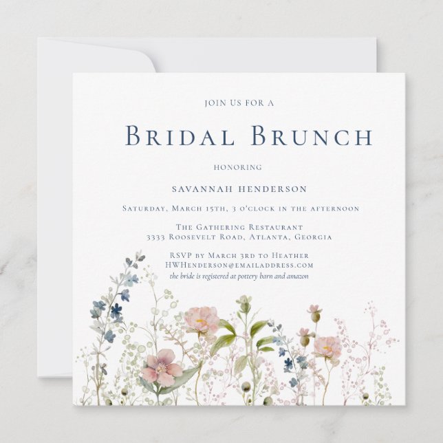 Elegantes Wildblume Brautparty Brunch Einladung (Vorderseite)